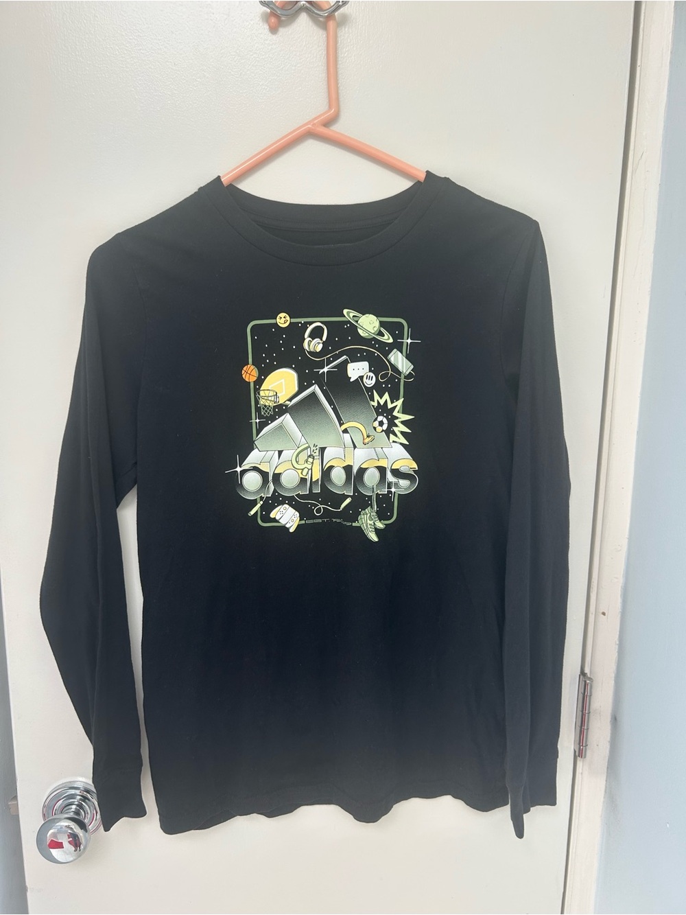 adidas Black Long Sleeve Tee with Neon Space Graphic